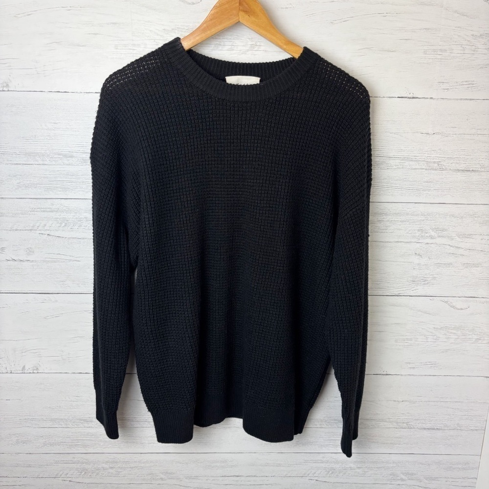 Aritzia Wilfred Free Hillside Sweater Black 100% Wool Crewneck Waffle Knit S - Picture 4 of 13